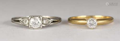 (Lot of 2) Diamond, platinum and yellow gold rings