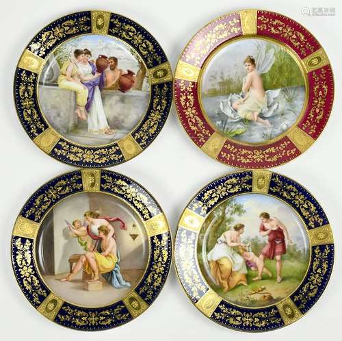 (lot of 4) Royal Vienna hand-painted cabinet plates,