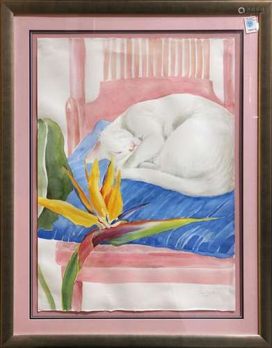 Watercolor, Sleeping Kitty