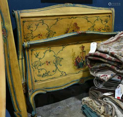 Italian Rococo style polychrome decorated bed frame,