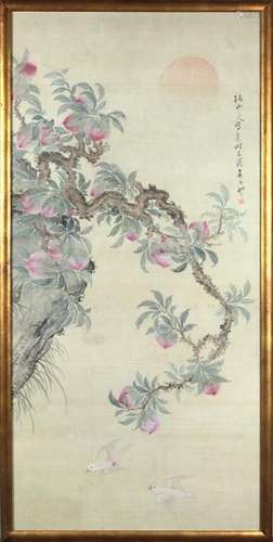 Japanese Ink and  Colors on Silk, Peaches