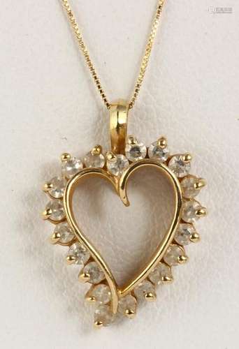 Diamond and 14k yellow gold heart pendant-necklace