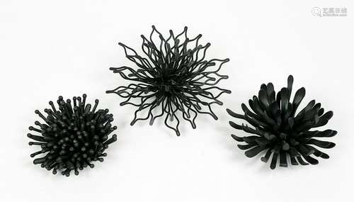 (Lot of 3) Moderne patinated metal wall flowers, late