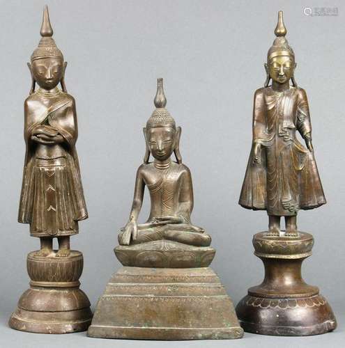 Three Southeast Asian Bronze Buddha