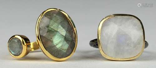 (Lot of 2) Moonstone, labradorite, blackened and