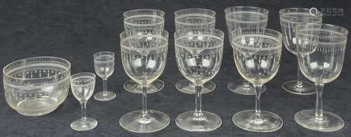 (lot of 11) One shelf of etched stemware