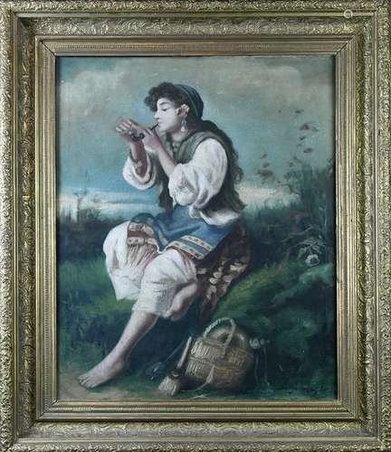 Painting, Seated Figure Smoking Pipe