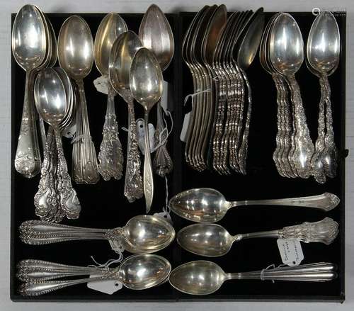 (lot of  58) Associated group of sterling tablespoons