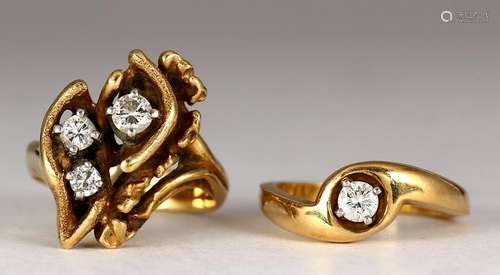 (Lot of 2) Diamond and 14k yellow gold rings