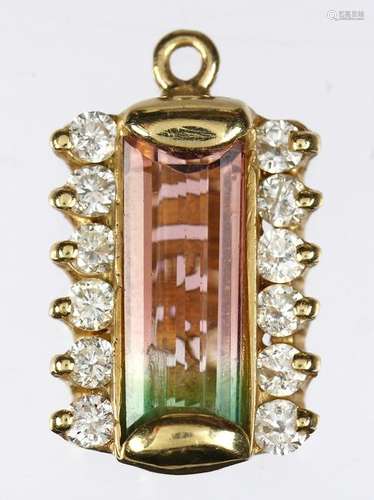 Tourmaline, diamond and 14k yellow gold pendant