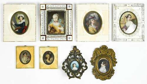 (lot of 8) Miniatures portrait group, consisting of