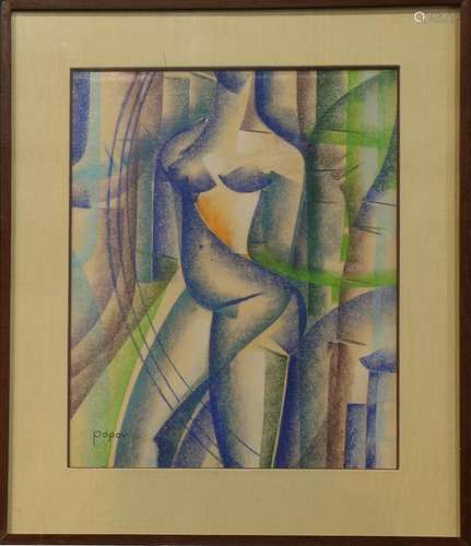 Pastel, Cubist Nude Figure