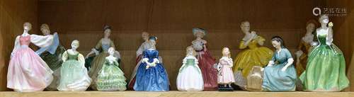 One shelf of Royal Doulton figurines, including