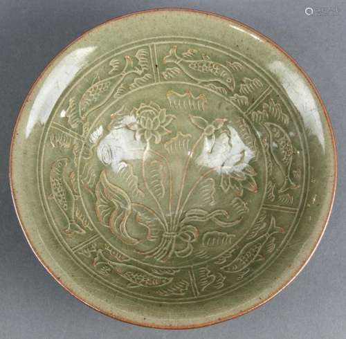 Chinese Yaozhou-type Bowl, Lotus/Fish