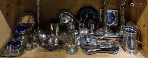 One shelf of silver and silver plate tables articles