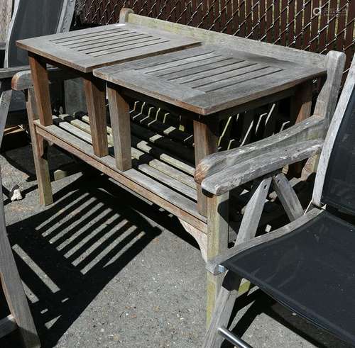 (lot of 3) Teak outdoor furniture group including a