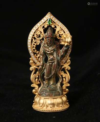 Bronze GuanYin In Gilt Bronze Mandala