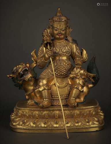 GIlt Bronze Figure Of Vaishravana With Mark