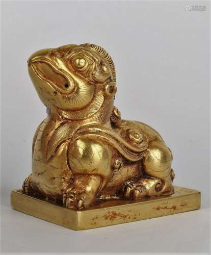 Chinese Gold Figure Of A Mythical Beast