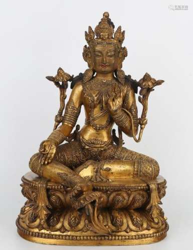 Gilt Bronze Figure  Of GuanYin With Mark