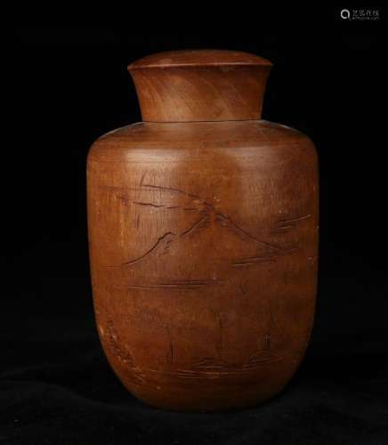 Carved Wood Covered Tea Container