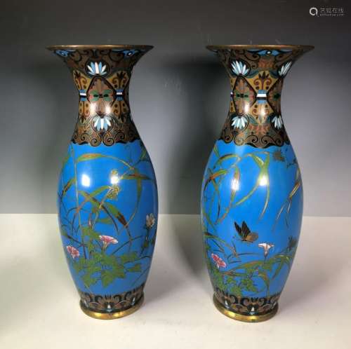 Pair Of Cloisonne Enamel Bronze  Vases