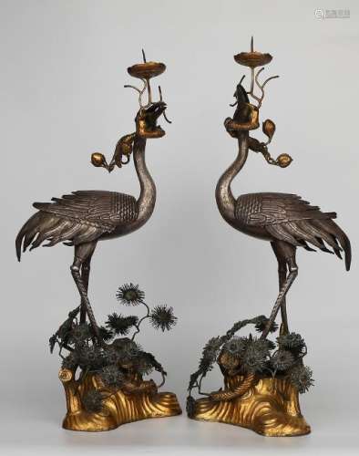 Pair Of Gilt Silver Swans Candle  Holders