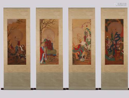 Four Paintings By Li Gong Lin On Silk
