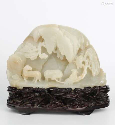 Intricately Carved White Jade Mountain