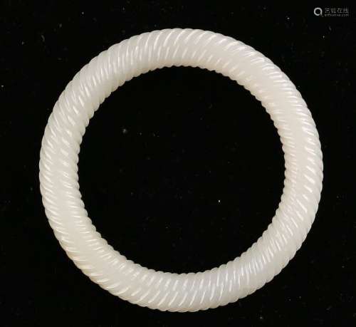 Carved White Jade Spiral Bangle Bracelet