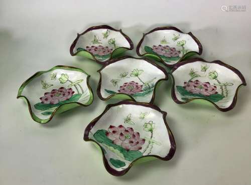 Six Cloisonne  Enamel Water Flower Plates