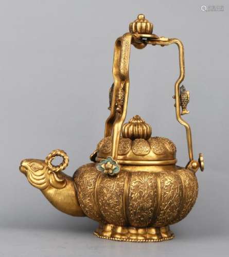Gilt Bronze Animal Tea Pot With Mark