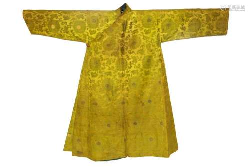Yellow Silk Embroidered Lotus Flower Robe