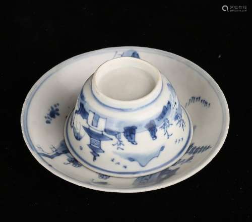 Blue and White Porcelain Cup And Plate