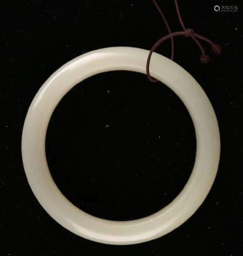 Carved White Jade Bangle Bracelet