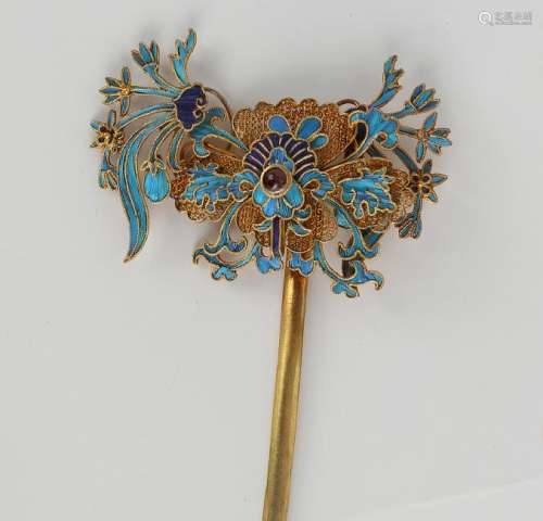 Gilt Silver Kingfisher Hair Pin