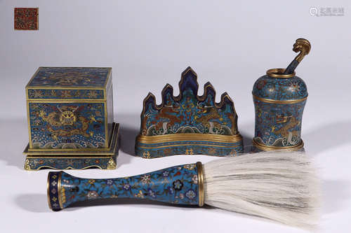 QIANLONG MARK CLOISONNE WENFAN SET 4 PIECES