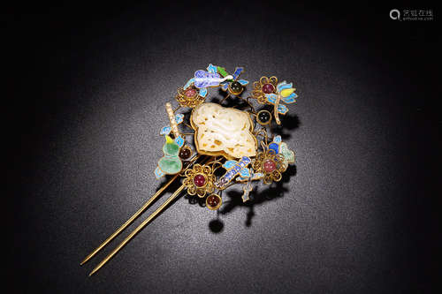 GILT BRONZE BLUING HAIR PIN