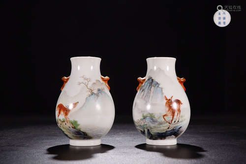 YONGZHEN MARK FAMILLE ROSE DOUBLE VASES