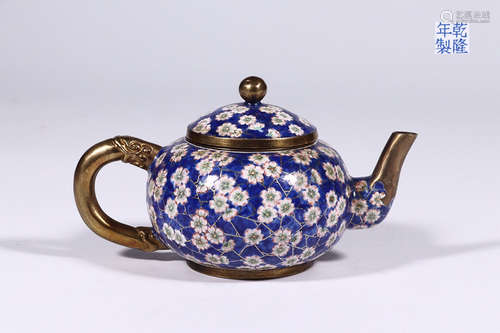 QIANLONG MARK BRONZE ENAMEL TEAPOT