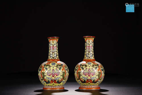 QIANLONG MARK FAMILLE ROSE MIAOJIN VASES