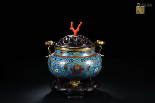 QIANLONG MARK CLOISONNE TRIPOD CENSER