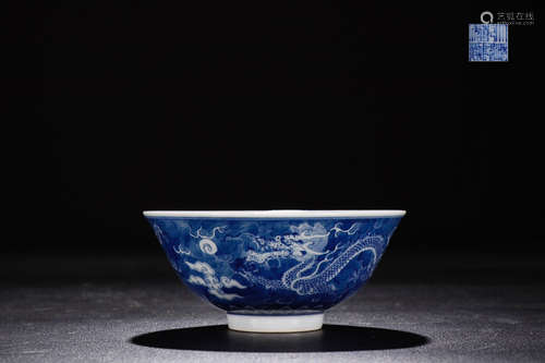 QIANLONG MARK BLUE WHITE BOWL