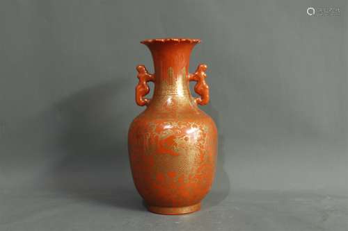 A Chinese Coral-Red Glazed Porcelain Vase