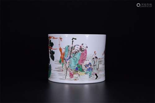  A Chinese Wu-Cai Porcelain Brush Pot