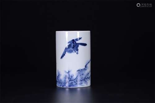 A Chinese Blue and White Porcelain Brush Pot