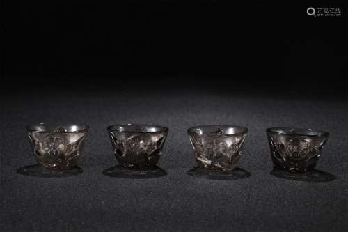 A Set of Chinese Carved Crystal Cups