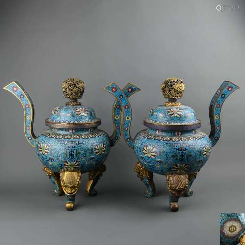 A Pair of Chinese Cloisonné Incense Burners