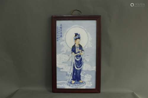 A Chinese Blue and White Famille-Rose Porcelain Plaque