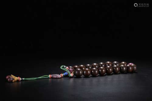 A Chinese Carved Agarwood Prayer Beads